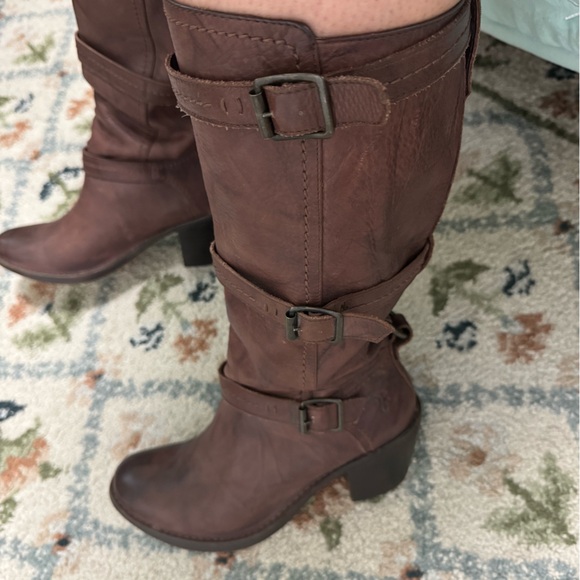 Frye Brown Leather Knee-High Boots Buckle Strap Women’s Size 8B - Picture 4 of 9